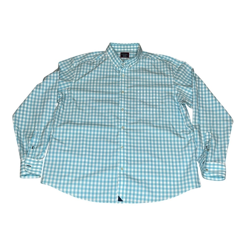 UNTUCKit Mens XXL Light Blue Gingham Wrinkle Free Cotton Button Down Shirt